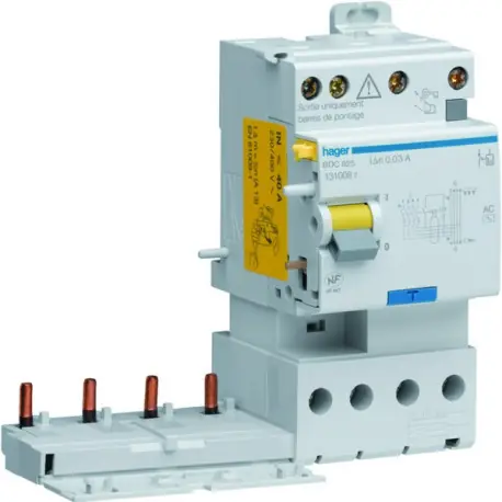 Bloc dif 2xsort.4P 25A 30mA AC - BLOCS DIFFERENTIELS HAGER BDC825