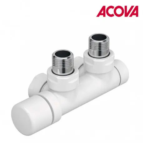 Kit Q BLANC robinetterie thermostatisable en H coude tête à gauche monotube / bitube chromé - ACOVA 991601