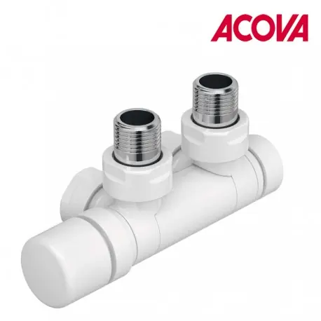 Kit U Robinetterie Blanc thermostatisable en H pivotant réversible monotube / bitube chromé - ACOVA 991631
