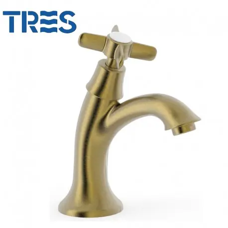 Robinet lavabo 1 seule eau ou prémélangeur Laiton Vieilli Mat - TRES 24250301LM