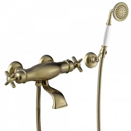Bain‑douche thermostatique avec douchette et support orientable Laiton Vieilli Mat - TRES 24217409LM