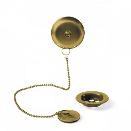 Ensemble d’accesoires pour baignoire diam.70 mm avec chaînette 42 cm OR MAT - TRES 03474501OM