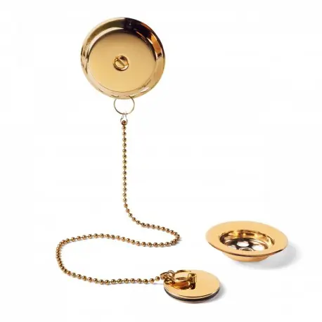 Ensemble d’accesoires pour baignoire diam.70 mm avec chaînette de 42 cm OR - TRES 03474501OR
