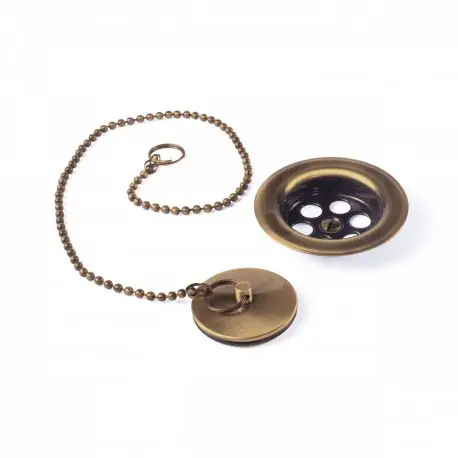 Bonde à bouchon pour lavabo, bidet et évier diam70 mm avec chaînette de 42 cm Laiton Mat - TRES 03474601LM