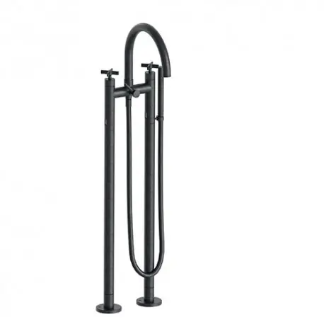 Melangeur Bain Douche Sur Pied Cross Road Chrome Noir Brosse Robinetterie CROSS ROAD - CRISTINA ONDYNA CR10875