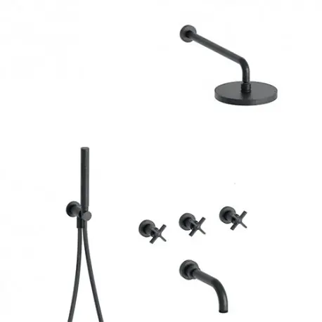 Bain/Douche Encastre 3 Sorties Cross Road Complet Chrome Noir Brosse Robinetterie CROSS ROAD - CRISTINA ONDYNA CR11375