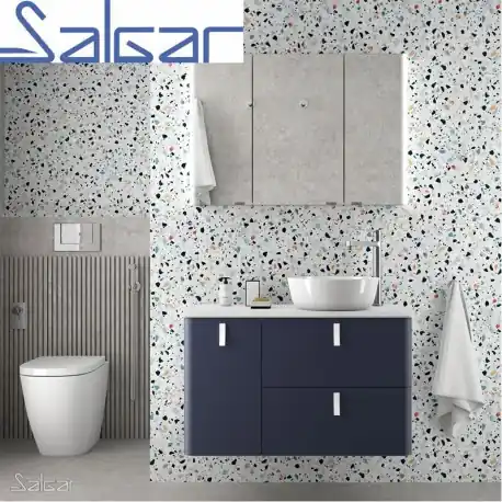 Meuble de salle de bain suspendu UNIIQ 900 NIGHT BLUE gauche 1 porte et 2 tiroirs - SALGAR 83127