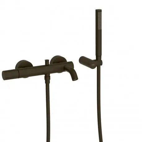 Mitigeur bain Douchette à main anticalcaire avec support orientable Noir métallisé brossé - TRES 26117001KMB