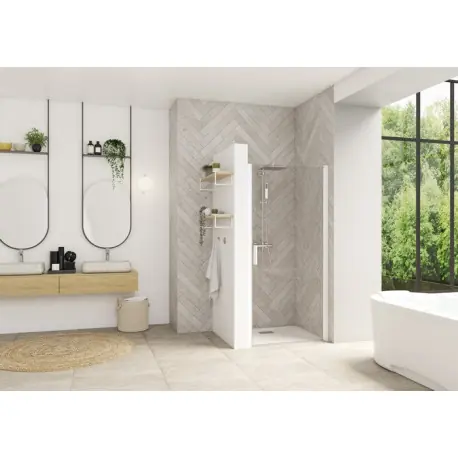 Smart Design porte pivotante sans seuil 95 profilé blanc verre transparent - KINEDO PA9045BTNE