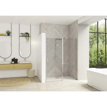 Smart Design porte pivotante XXL sans seuil 150 prof chr verre transparent - KINEDO PA9054CTNE