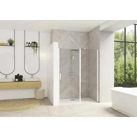 Smart Design porte pivotante XXL sans seuil 150 profilé blanc verre transparent - KINEDO PA9054BTNE
