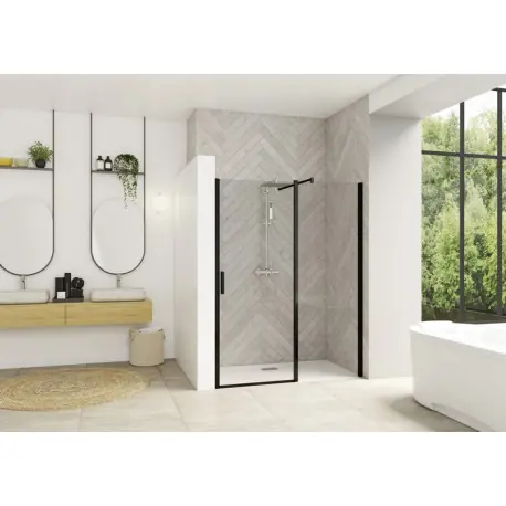 Smart Design porte centrale sans seuil 170 profilé noir verre transparent - KINEDO PA9066NTNE