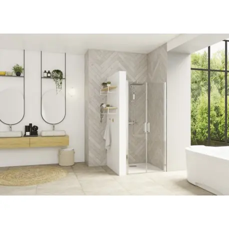 Smart Design 2 portes pivotantes sans seuil 90 verre transparent - KINEDO PA9074CTNE