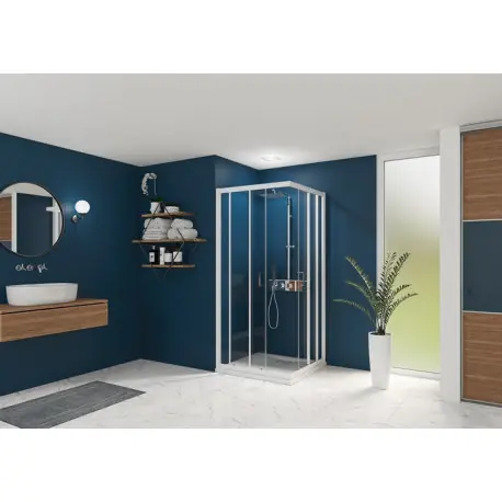 Smart Express Porte Coulissante Angle 90X190 Cm Profile Blanc Verre Transparent - KINEDO PA1922BTNE