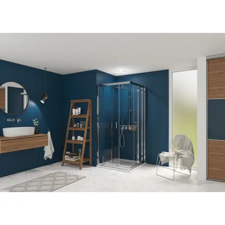 Smart Express Porte Coulissante Angle 90X190 Cm Profile Chrome Verre Transparent - KINEDO PA1922CTNE