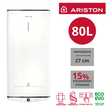 Chauffe-eau ARISTON Velis PRO 80L - vertical/horizontal electrique 3100922