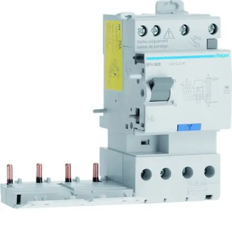 Bloc différentiel double sortie 4P 25A 300mA type haute immunité 50/60Hz - HAGER BFH828