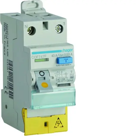 Inter diff 2P 40A 30mA type F 50/60Hz Bornes décalées - HAGER CDF747F