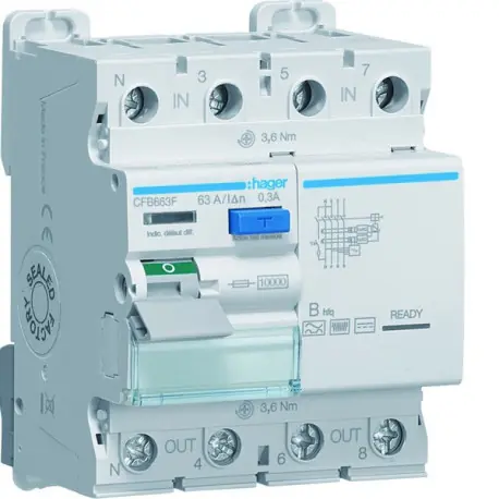 Interrupteur différentiel 3P+N 63A 300mA type B hfq - HAGER CFB663F