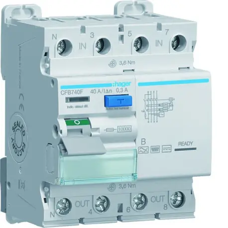 Interrupteur différentiel 3P+N 40A 300mA type B - HAGER CFB740F
