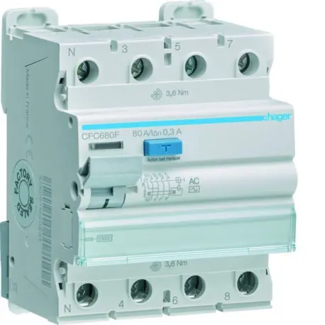 Interrupteur différentiel 3P+N 80A 300mA type AC - HAGER CFC680F