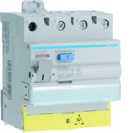 Interrupteur différentiel 3P+N 63A 300mA type AC à bornes décalées 50/60HZ - HAGER CFC864F