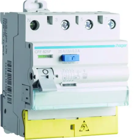 Inter diff 3P+N 25A 300mA type F Borne décalées - HAGER CFF825F