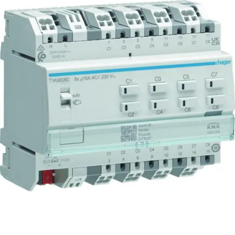 Module 8 sorties 16A 230V~ (charges capacitives) avec forçage manuel sans bus - HAGER TYAS608D