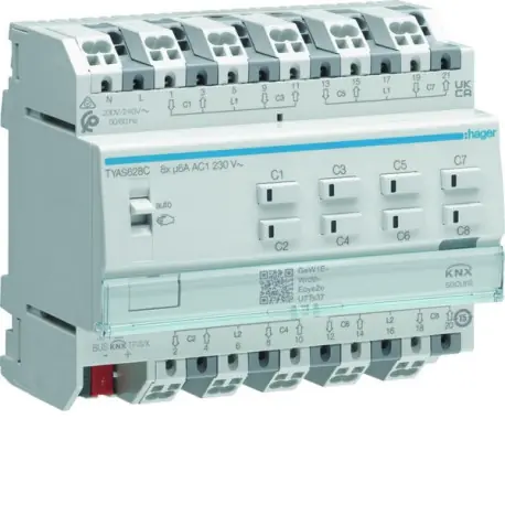 Module de sortie pour volets roulants ou stores à bannes pour 8 moteurs 230V~ 6A - HAGER TYAS628C