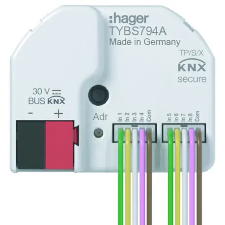 Module 4 entrées + 4 sorties LEDs, à encastrer, KNX - HAGER TYBS794A
