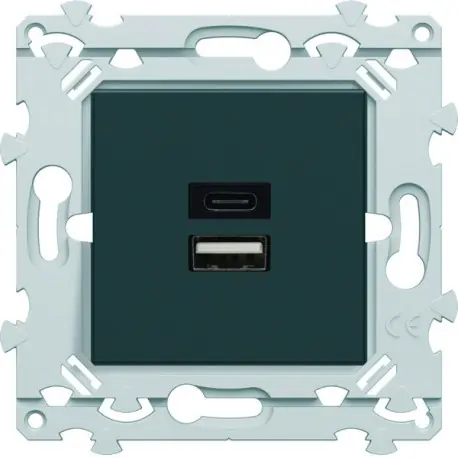 Chargeur Dble USB A+C anthracite - HAGER WE113A