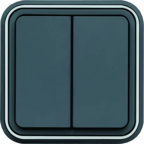 cubyko Double interrupteur va-et-vient encastré à griffes gris IP55 - HAGER WNE040G