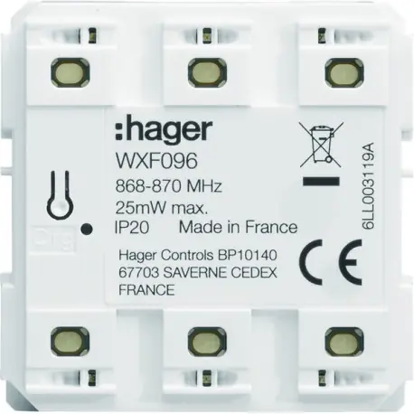 Emetteur radio mural, gallery, quicklink, plat, pile plate, 6 postes - HAGER WXF096