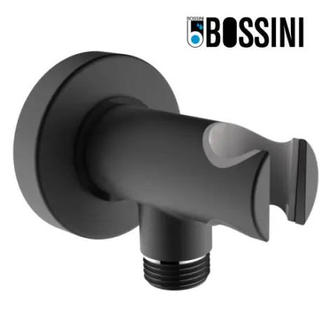 Support douchette fixe en laiton avec prise d‘eau intégrée noir mat BLACK & WHITE - BOSSINI C120000073