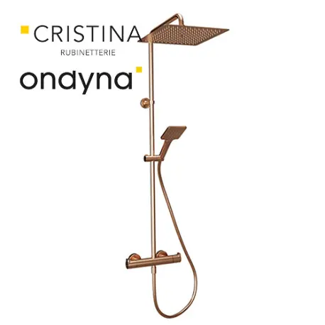 Colonne de douche thermo pomme carre 25 or rose brosse - CRISTINA ONDYNA OG47634P