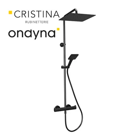 Colonne de douche thermo pomme carre 25 chrome noir brosse - CRISTINA ONDYNA OG47675