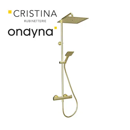 Colonne de douche thermostatique pomme carre 25 or brosse - CRISTINA ONDYNA OG47696P