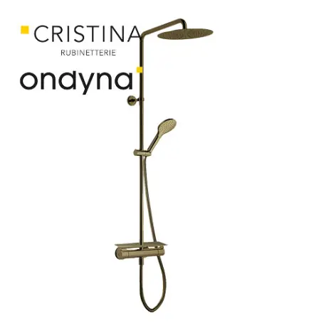 Colonne de douche porte savon + pomme ronde omega or brossé - CRISTINA ONDYNA OG48796P