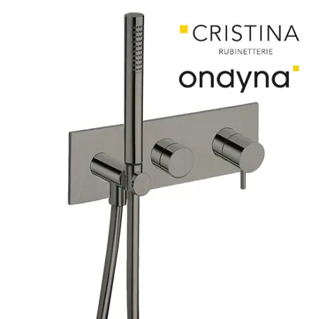 Façade douche thermostatique 2 sorties chrome noir brosse - CRISTINA ONDYNA TV70275