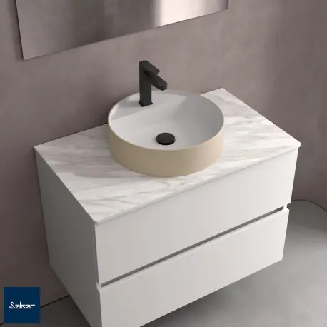 Vasque À Poser Bica Sans Siphon Ni Bonde De Vidage Clic-Clac Solid Surface Macchiato Diam. 390 X 105 Mm - SALGAR 102271