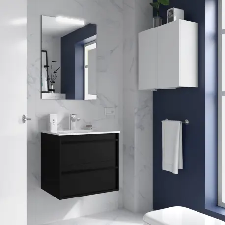 Meuble salle de bains + Vasque 60cm 2 tiroirs Black Satin ATTILA - SALGAR 104889
