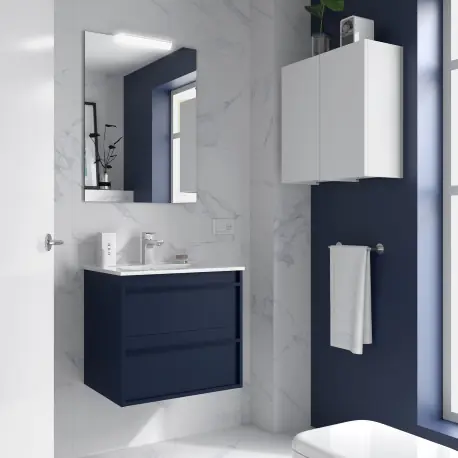 Meuble salle de bains + Vasque 60cm 2 tiroirs Blue Satin ATTILA - SALGAR 104890