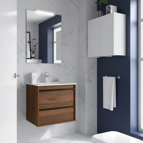 Meuble salle de bains + Vasque 70cm 2 tiroirs Noyer Maya ATTILA - SALGAR 104903
