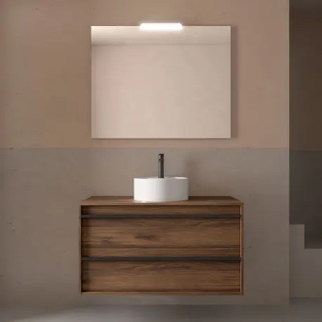Meuble salle de bains 100cm 2 tiroirs Noyer Maya ATTILA - SALGAR 104971