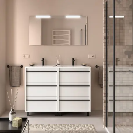 Meuble salle de bains 120cm 6 tiroirs White Satin ATTILA - SALGAR 105229
