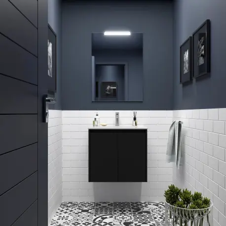 Meuble salle de bains et miroir 70cm 2 portes Black Satin NOJA - SALGAR 105284