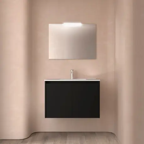 Meuble salle de bains et miroir 80cm 2 portes Black Satin NOJA - SALGAR 105293
