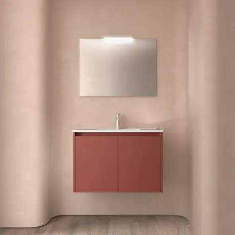 Meuble salle de bains et miroir 80cm 2 portes Red Satin NOJA - SALGAR 105296