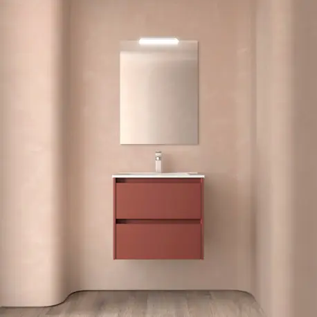 Meuble salle de bains 60cm 2 tiroirs et miroir Red Satin NOJA - SALGAR 105377