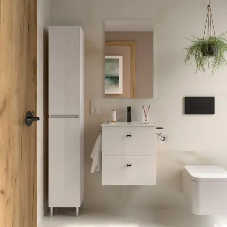 Meuble salle de bains et plan de vasque 50cm 2 tiroirs Blanc Brillant INARA - SALGAR 113673